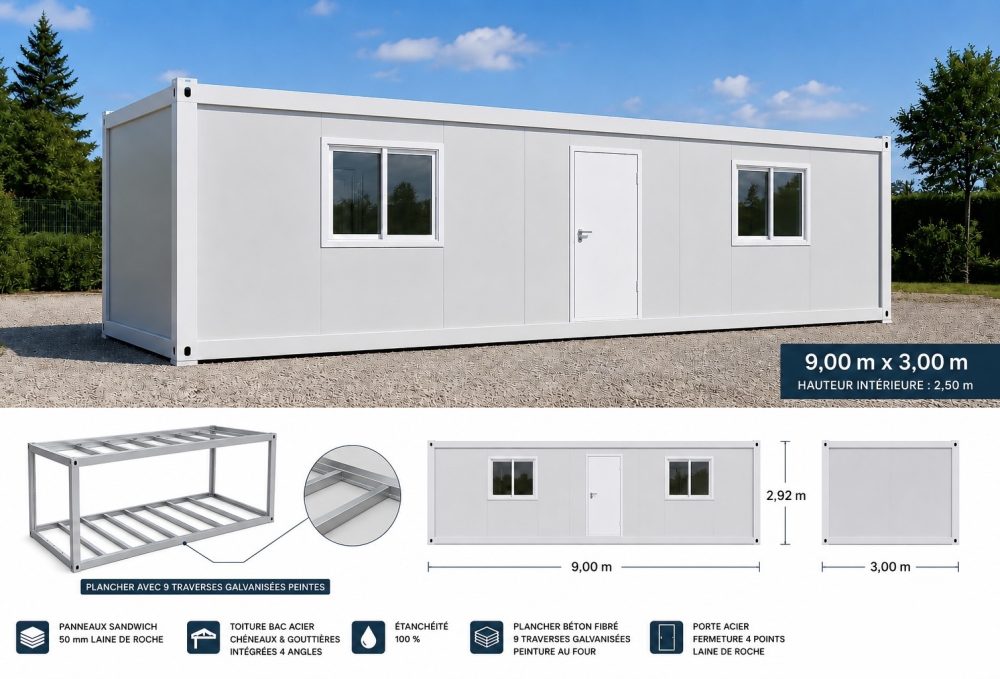 Bâtiment modulaire 9,00m x 3,00m 27 m² à Paris, ABRI ECOMODULAIRE